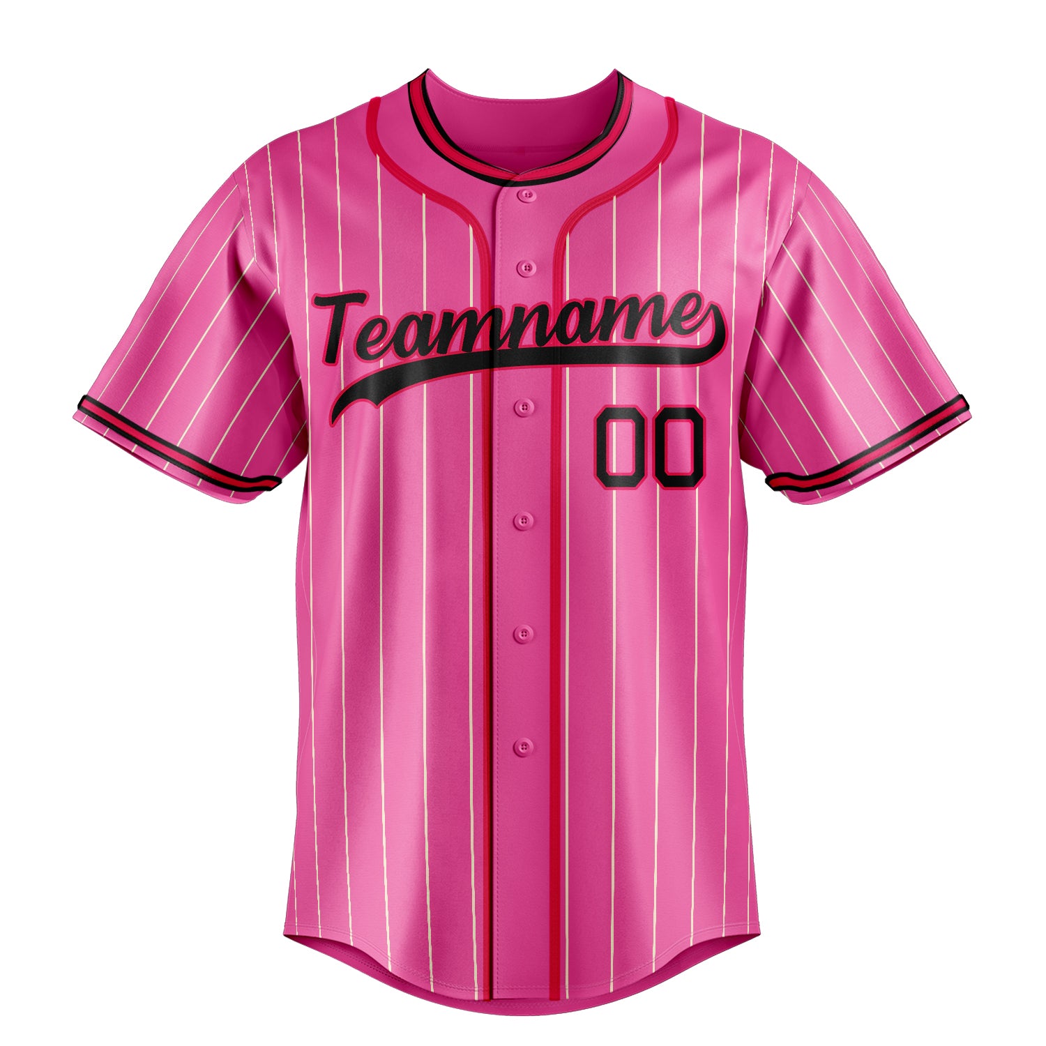 Personalized Pink & Red Cream Pinstripe Fan Baseball Jersey