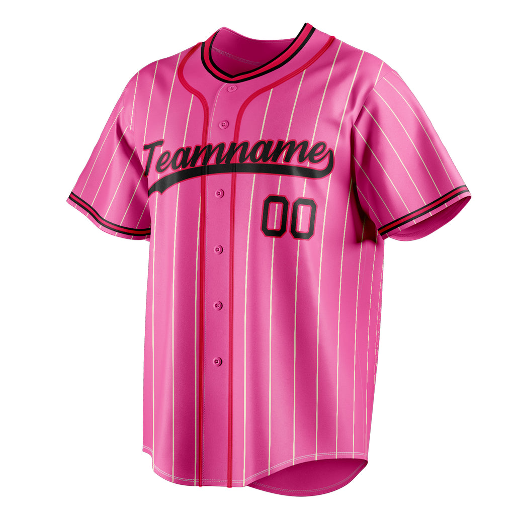 Personalized Pink & Red Cream Pinstripe Fan Baseball Jersey