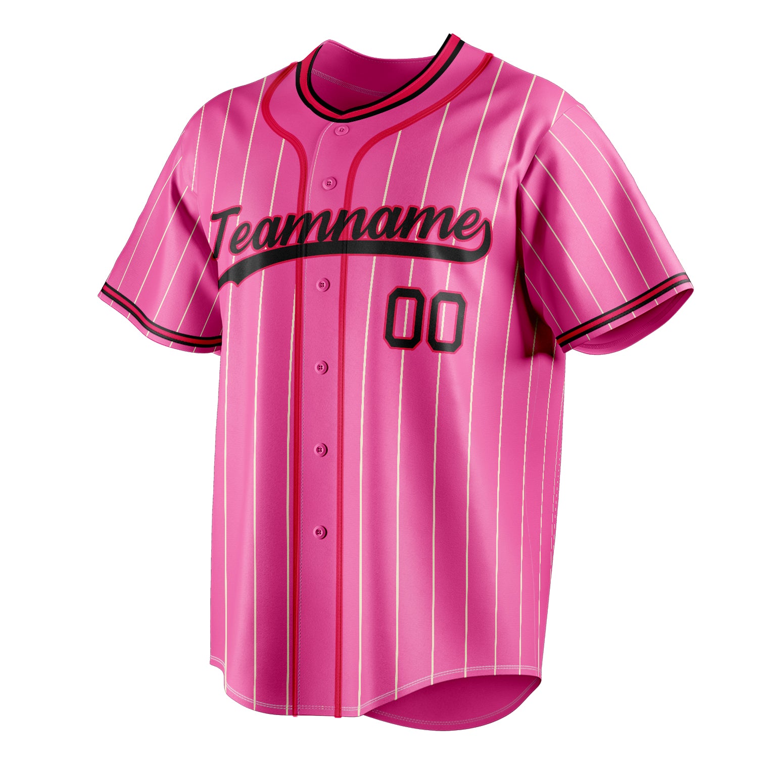 Personalized Pink & Red Cream Pinstripe Fan Baseball Jersey