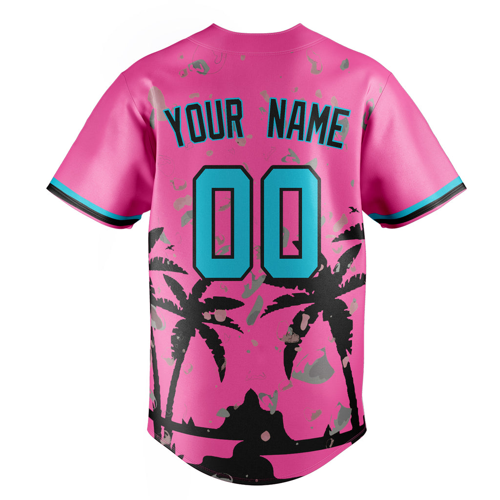 Personalized Pink & Black 3D Miami Palm Trees Fan Baseball Jersey