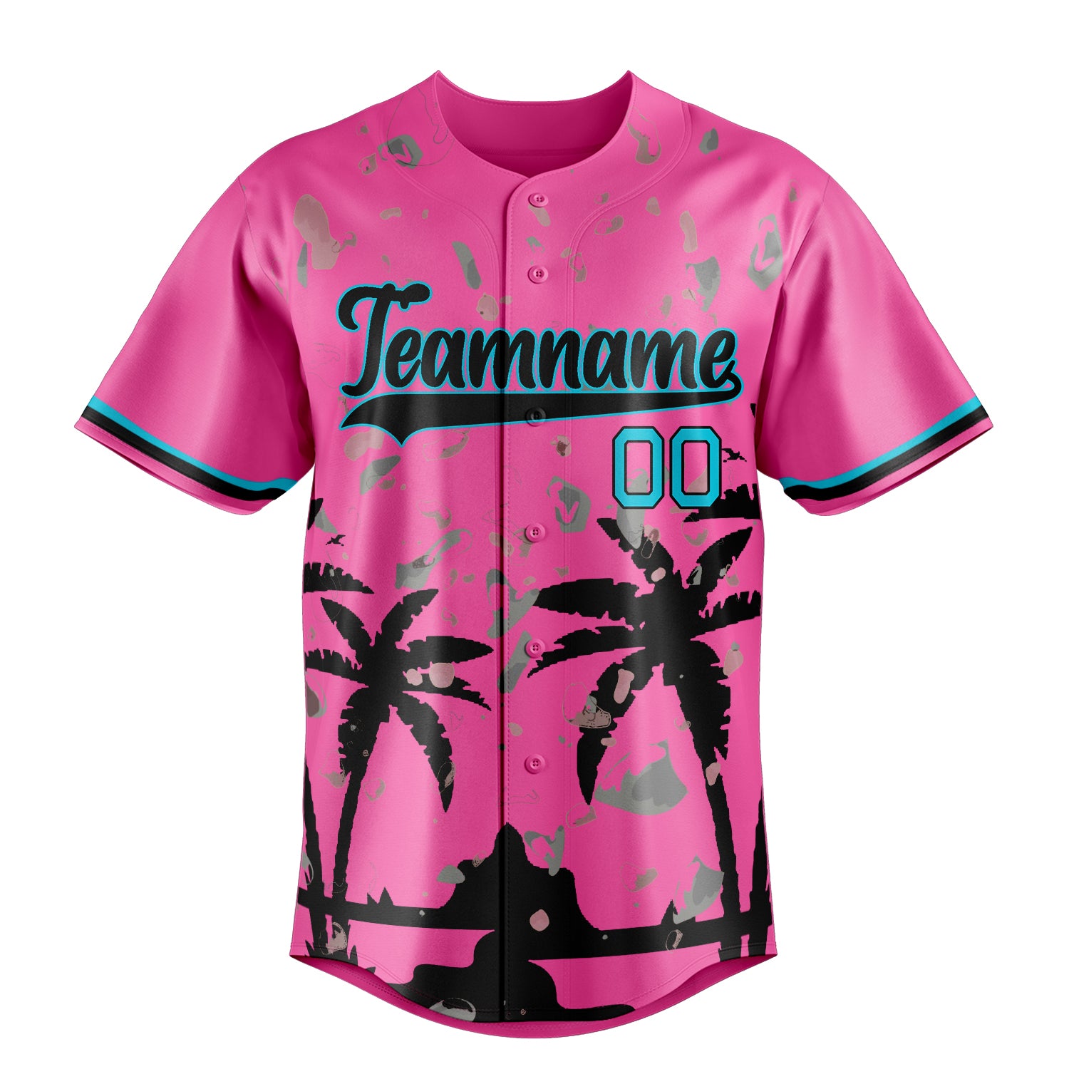Personalized Pink & Black 3D Miami Palm Trees Fan Baseball Jersey