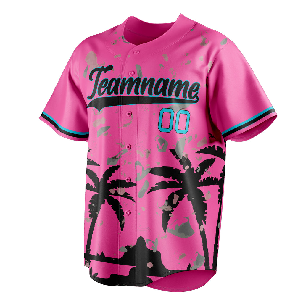 Personalized Pink & Black 3D Miami Palm Trees Fan Baseball Jersey