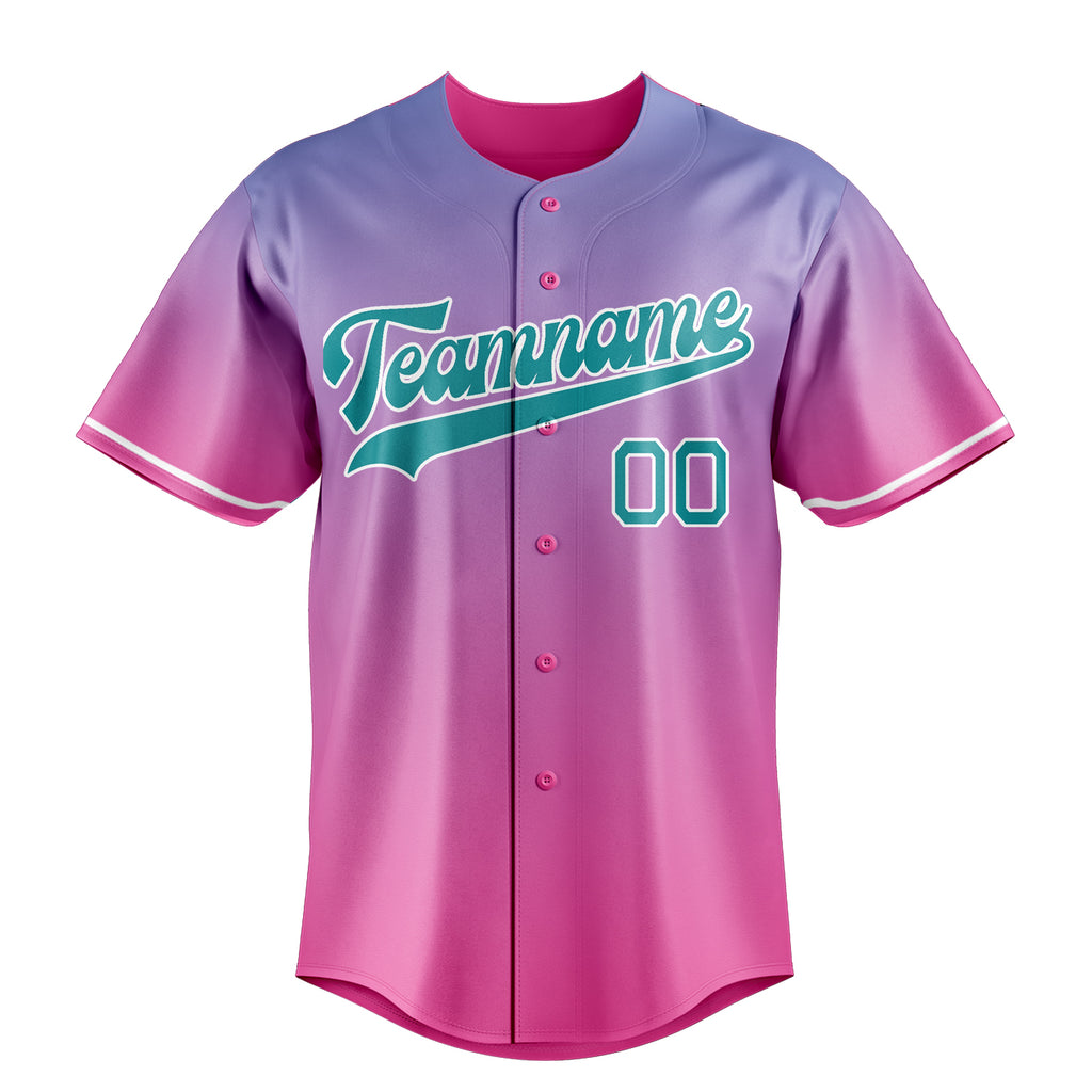 Personalized Pink & Teal Pink Blue Gradient Fan Baseball Jersey
