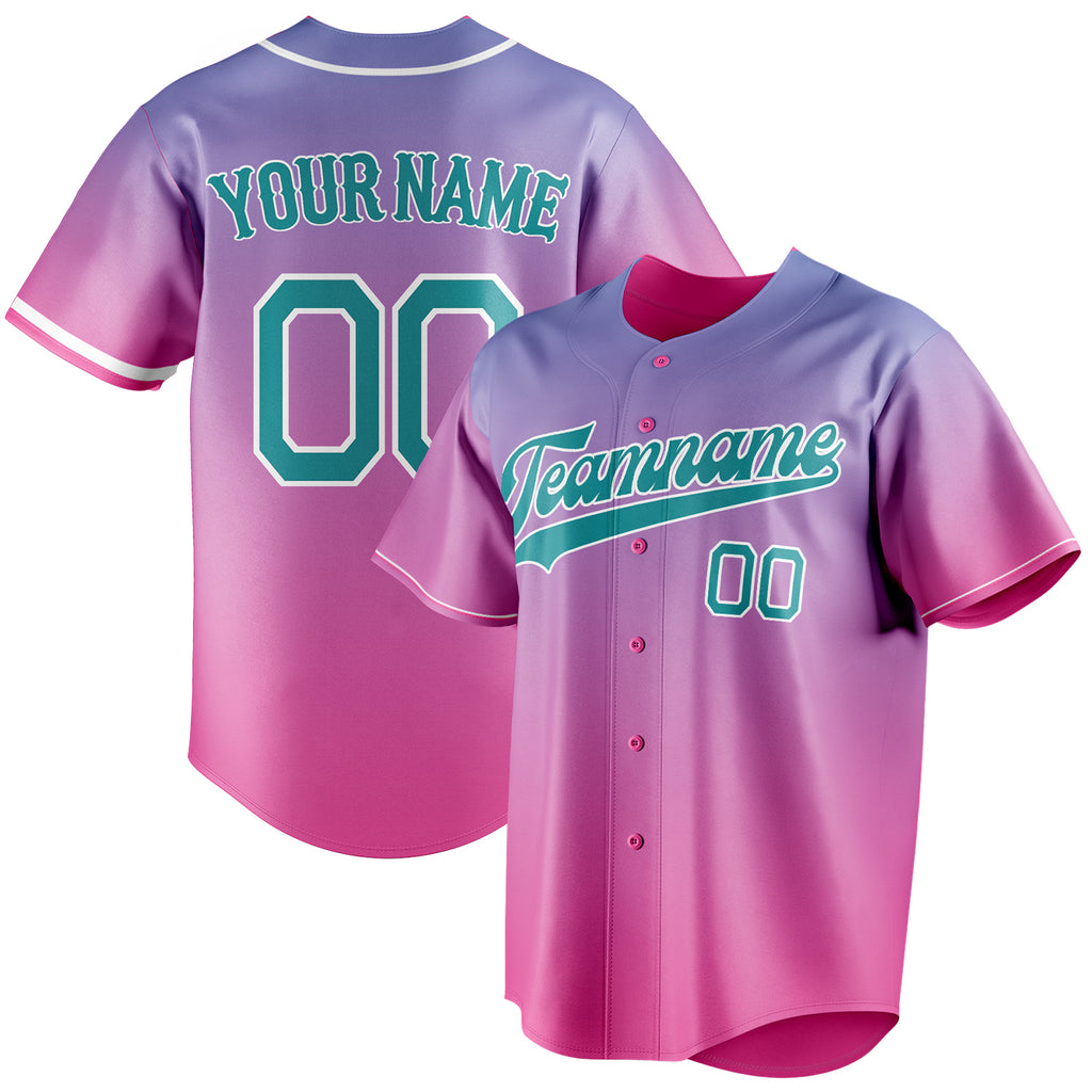 Personalized Pink & Teal Pink Blue Gradient Fan Baseball Jersey BB01240529WX410