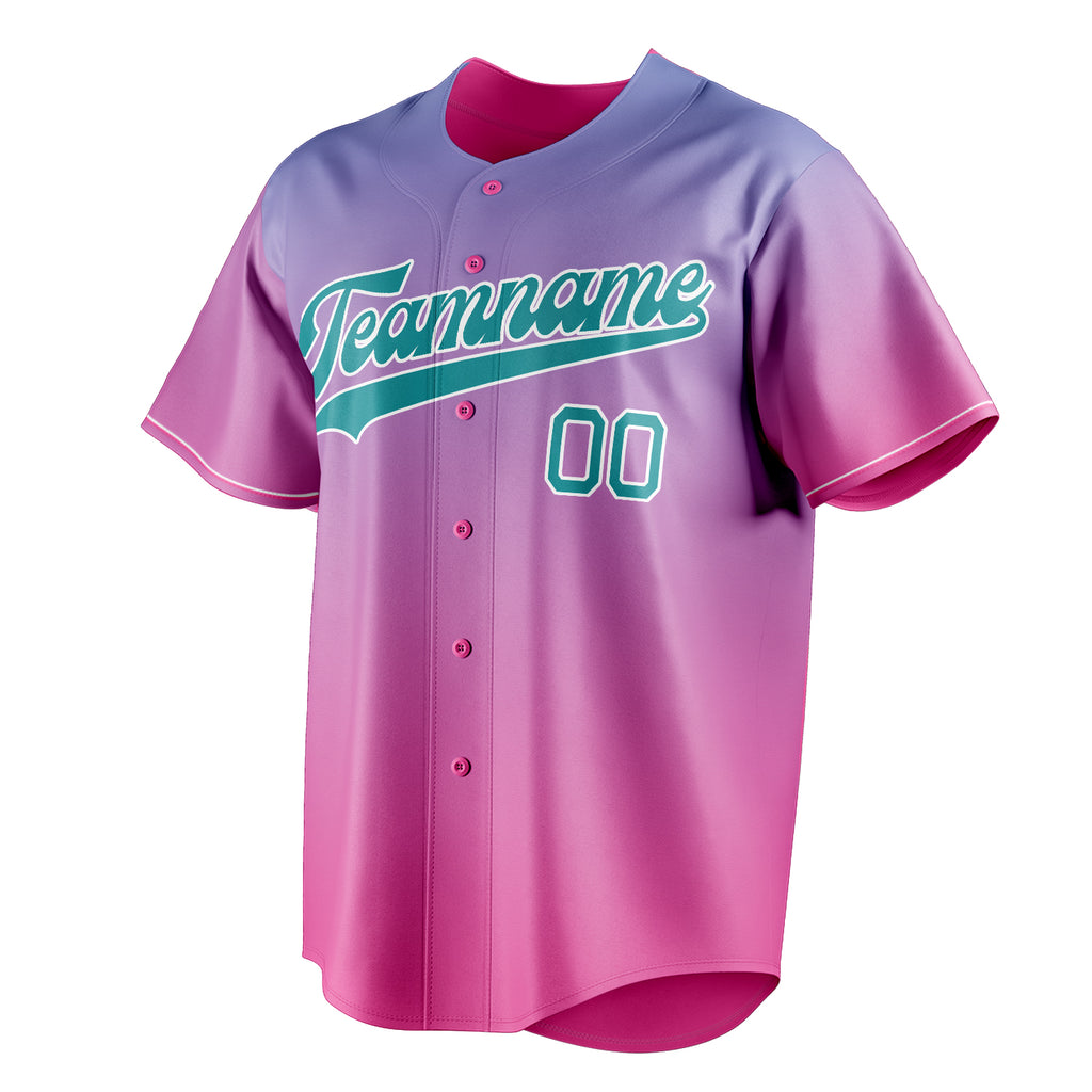 Personalized Pink & Teal Pink Blue Gradient Fan Baseball Jersey