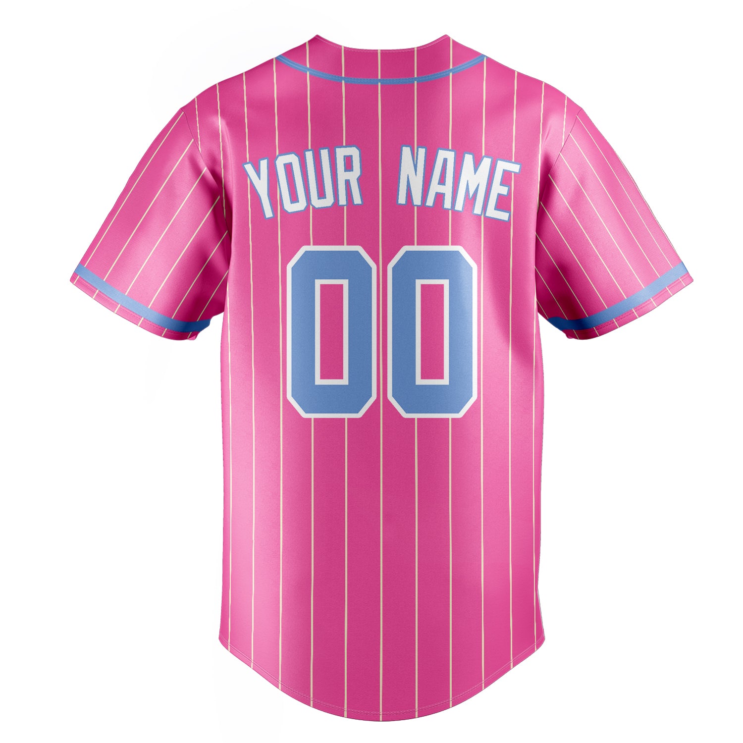 Personalized Pink & Light Blue Cream Pinstripe Fan Baseball Jersey