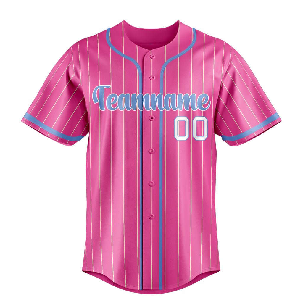 Personalized Pink & Light Blue Cream Pinstripe Fan Baseball Jersey