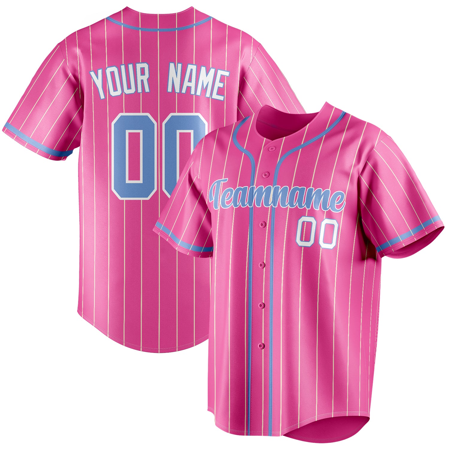 Personalized Pink & Light Blue Cream Pinstripe Fan Baseball Jersey BB01240529WX413