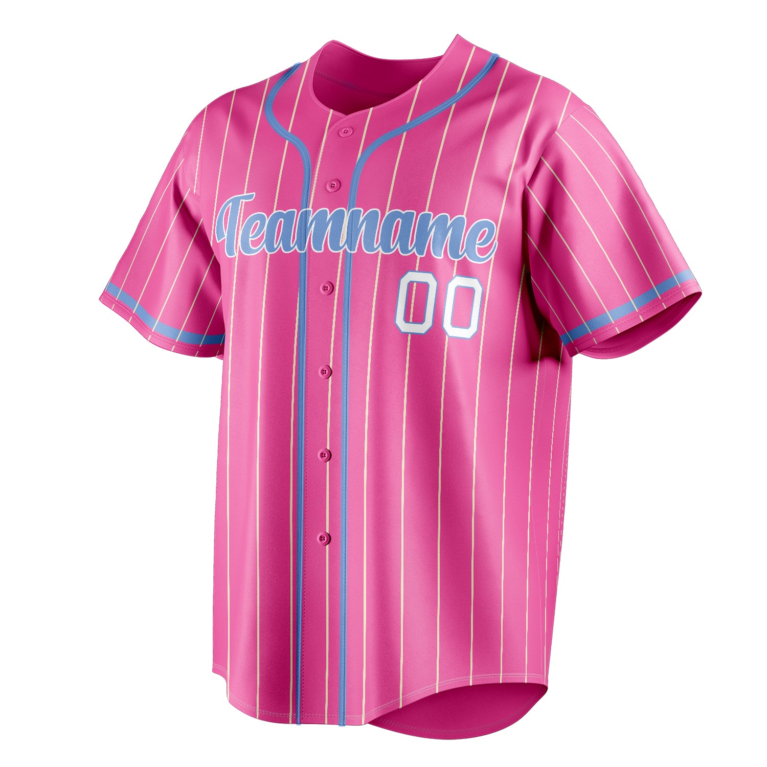 Personalized Pink & Light Blue Cream Pinstripe Fan Baseball Jersey