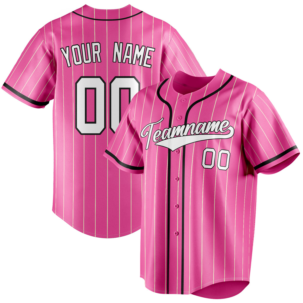 Personalized Pink & White Cream Pinstripe Fan Baseball Jersey BB01240529WX414