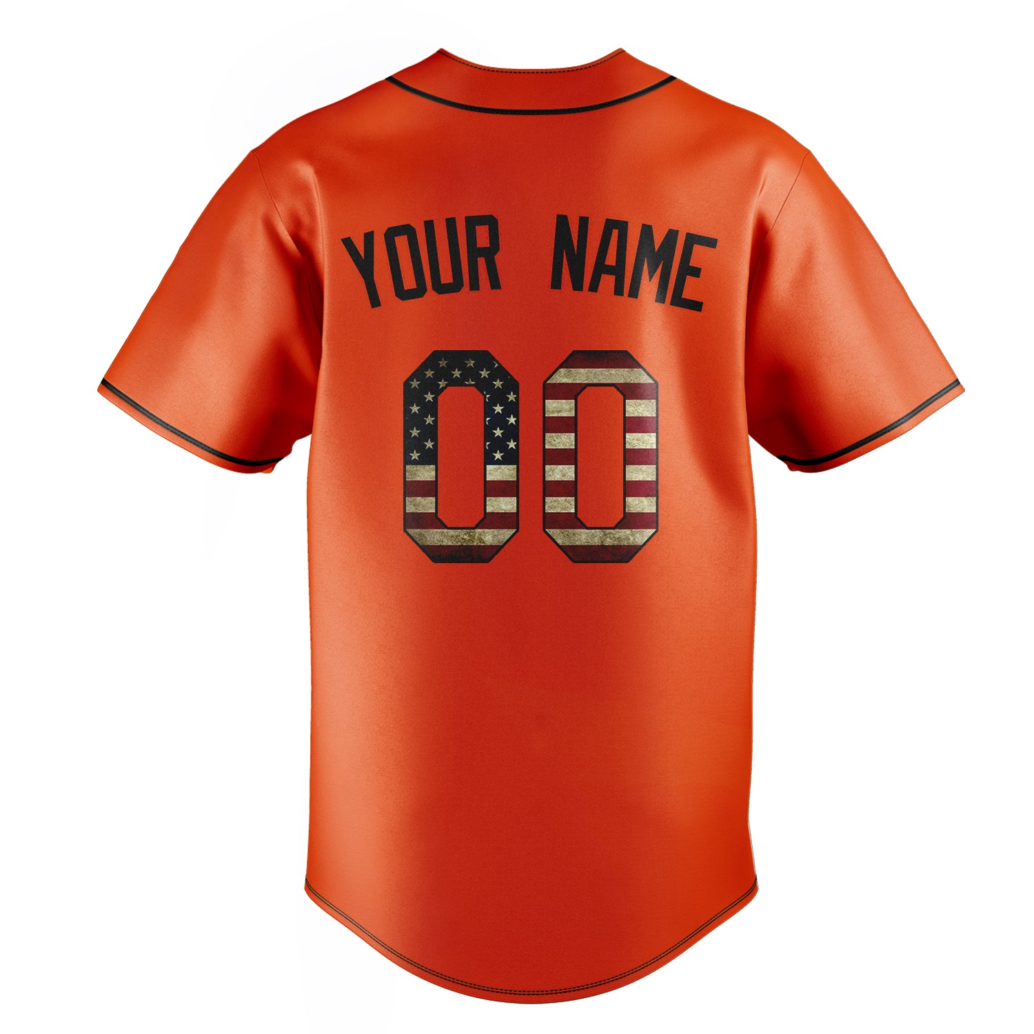 Personalized Orange & Black Vintage USA Flag Fan Baseball Jersey