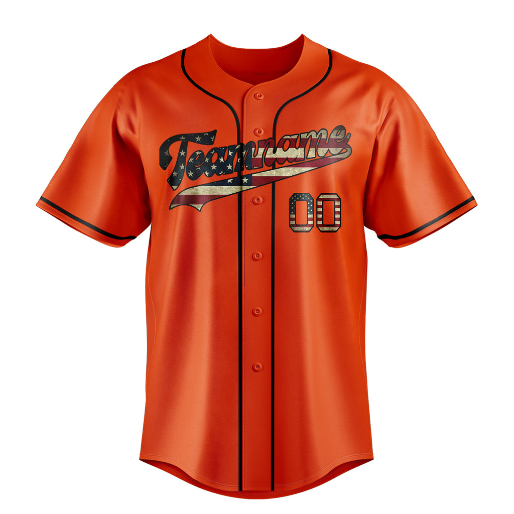 Personalized Orange & Black Vintage USA Flag Fan Baseball Jersey