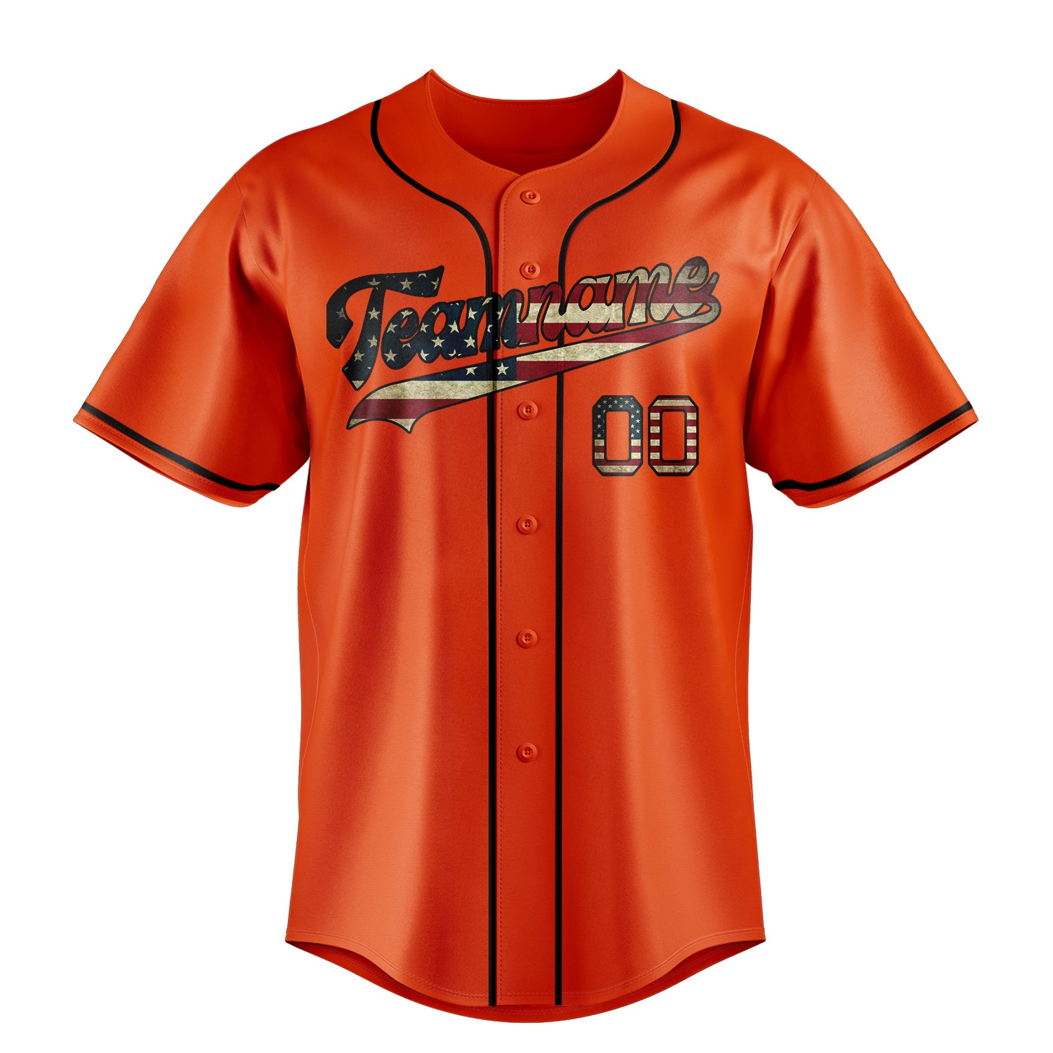 Personalized Orange & Black Vintage USA Flag Fan Baseball Jersey