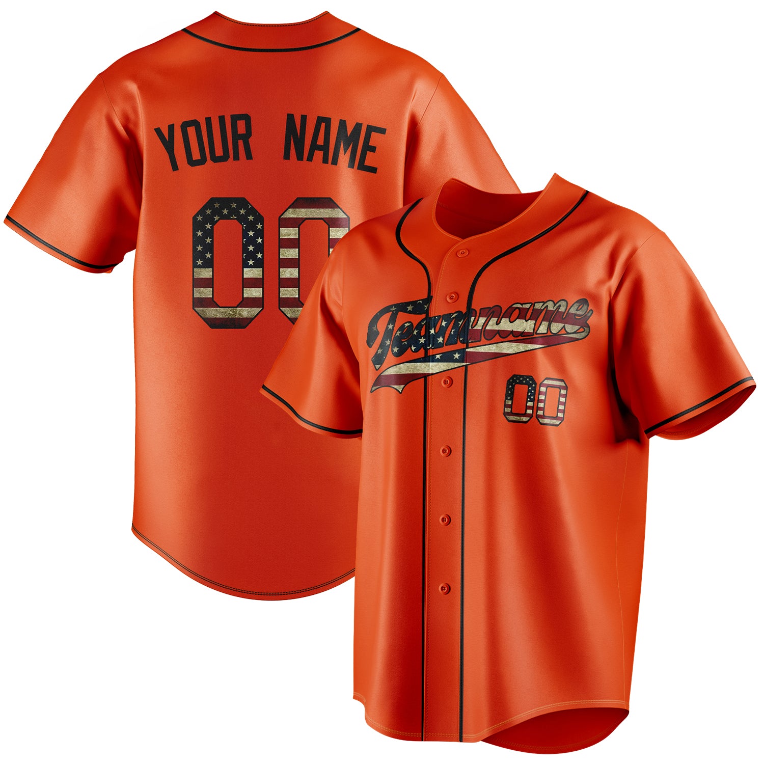 Personalized Orange & Black Vintage USA Flag Fan Baseball Jersey BB01240529WY170