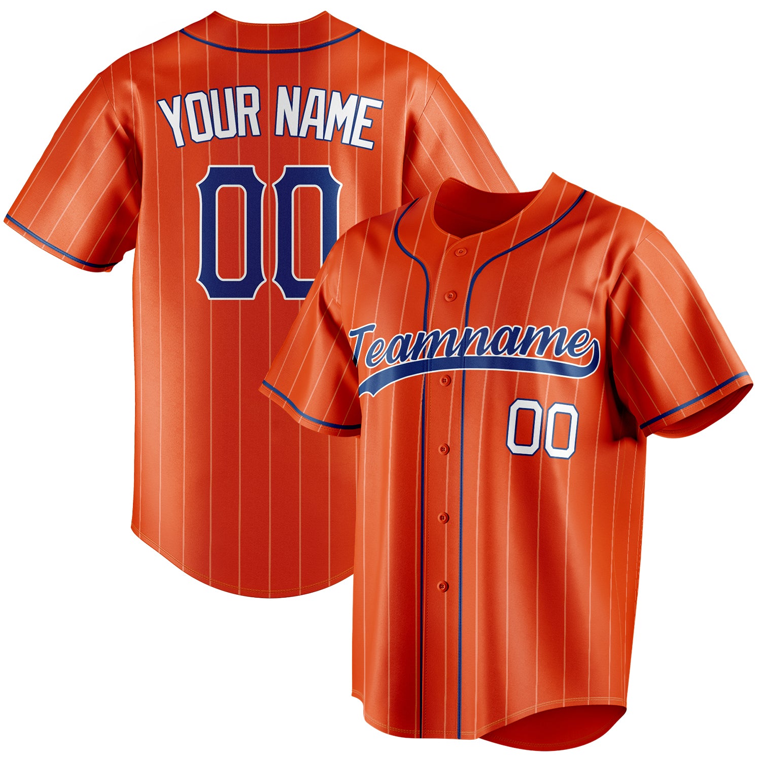 Personalized Orange & Navy White Pinstripe Fan Baseball Jersey BB01240529WY184