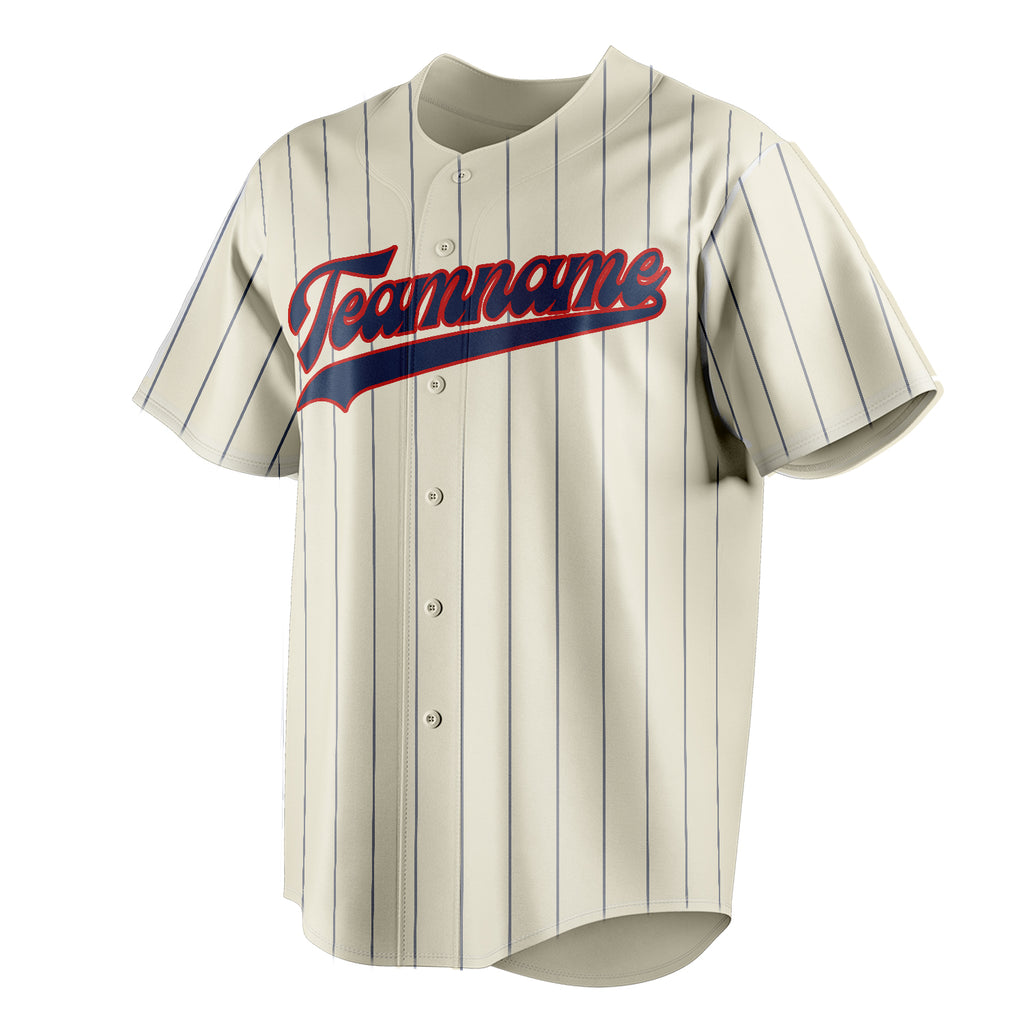 Personalized Cream & Navy Navy Pinstripe Fan Baseball Jersey
