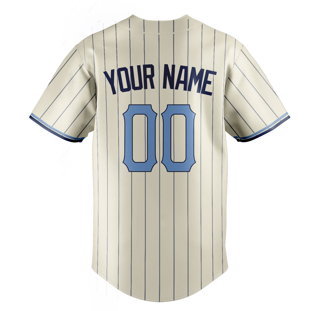 Personalized Cream & Light Blue Navy Pinstripe Fan Baseball Jersey