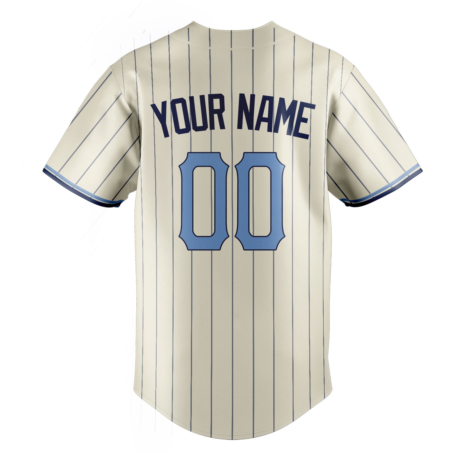 Personalized Cream & Light Blue Navy Pinstripe Fan Baseball Jersey