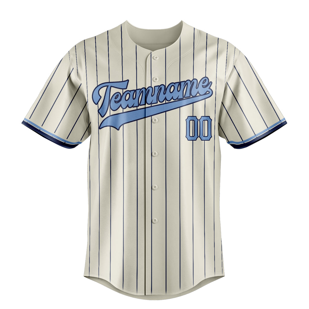 Personalized Cream & Light Blue Navy Pinstripe Fan Baseball Jersey