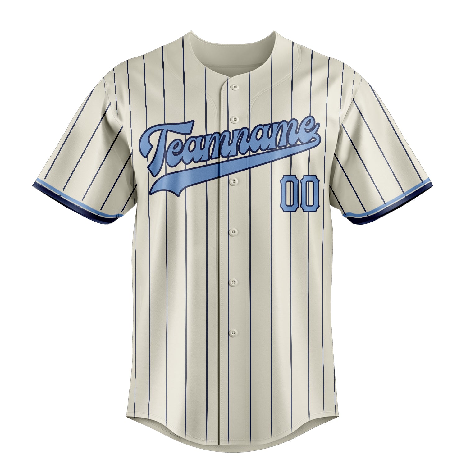 Personalized Cream & Light Blue Navy Pinstripe Fan Baseball Jersey