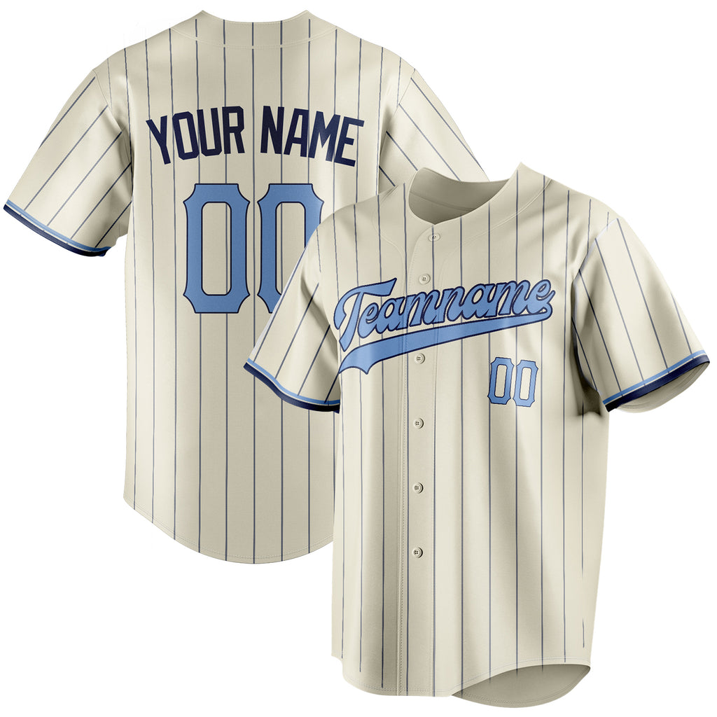 Personalized Cream & Light Blue Navy Pinstripe Fan Baseball Jersey BB01240529YX201
