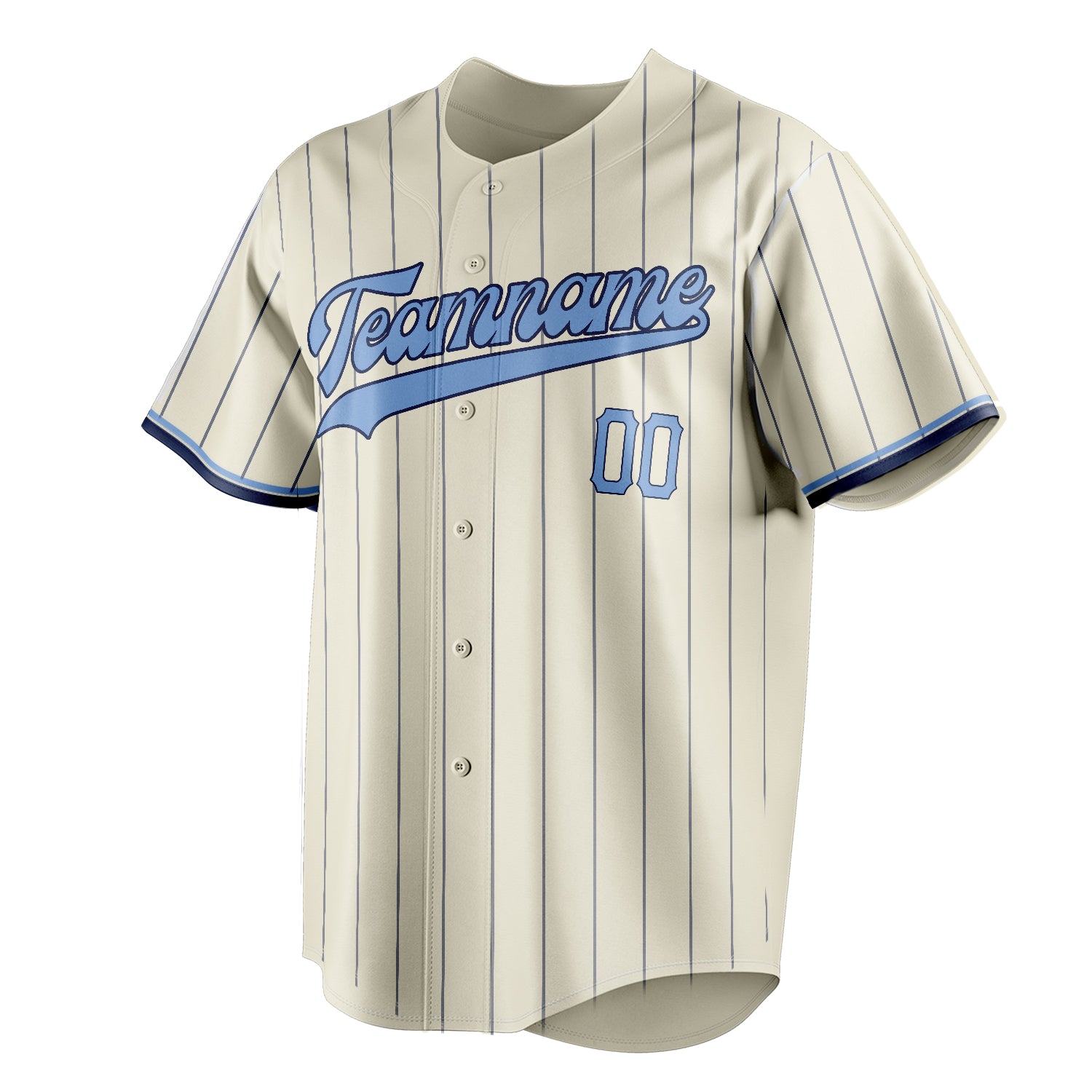 Personalized Cream & Light Blue Navy Pinstripe Fan Baseball Jersey
