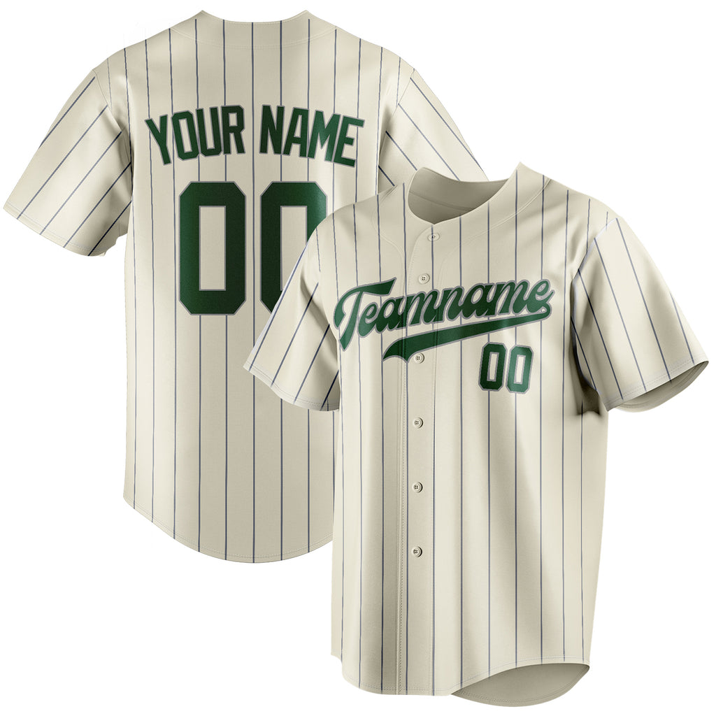 Personalized Cream & Green Gray Pinstripe Fan Baseball Jersey BB01240529YX203