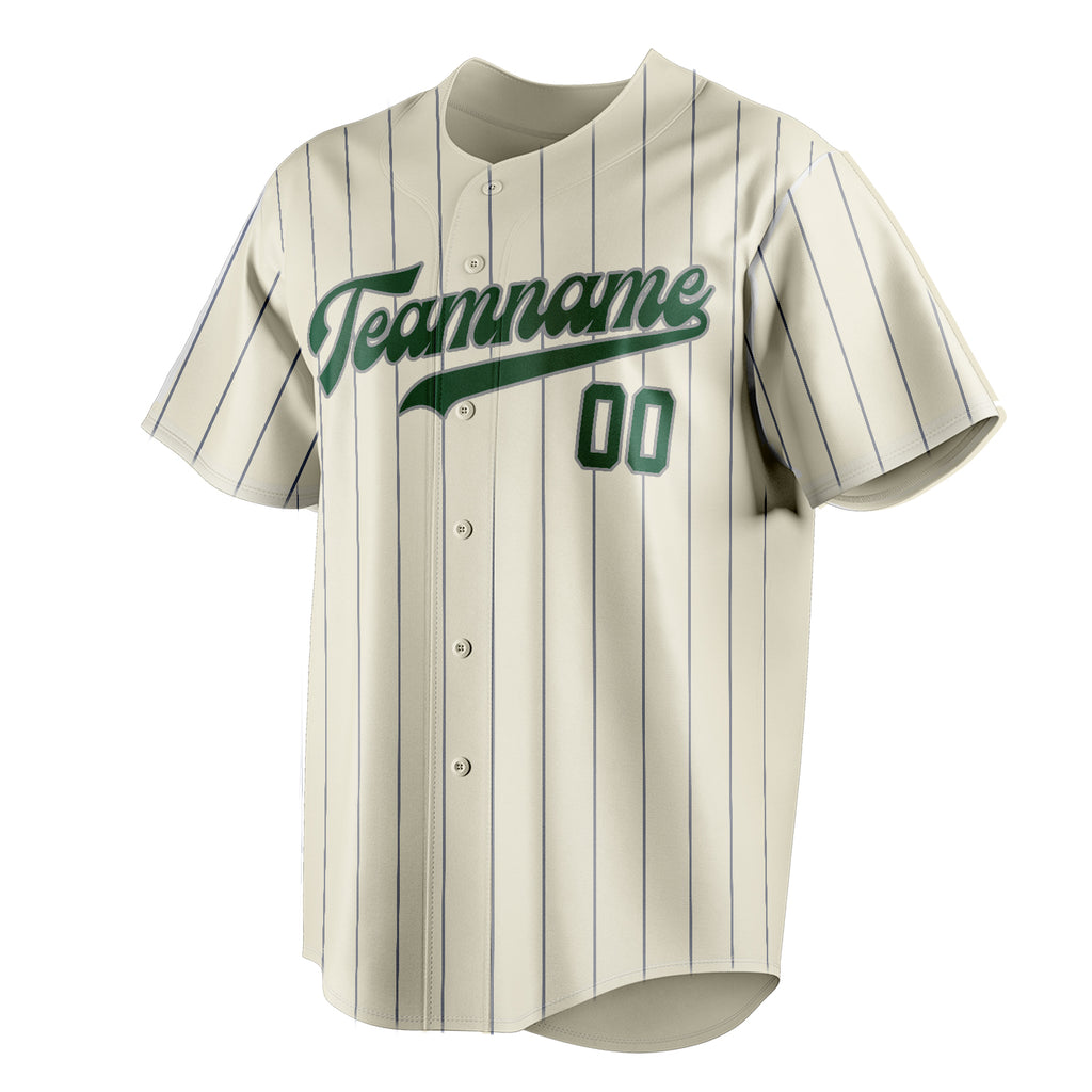 Personalized Cream & Green Gray Pinstripe Fan Baseball Jersey