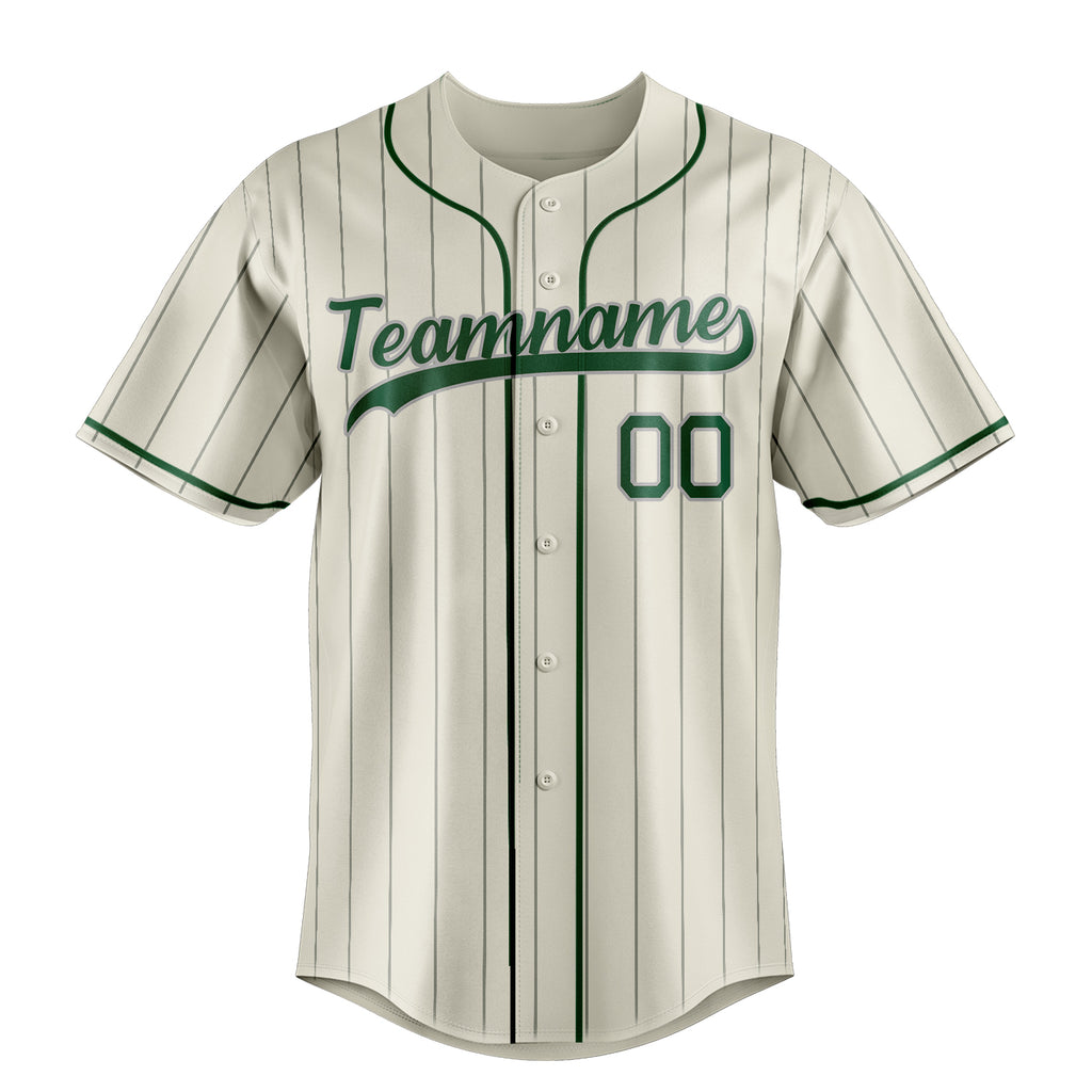 Personalized Cream & Green Gray Pinstripe Fan Baseball Jersey