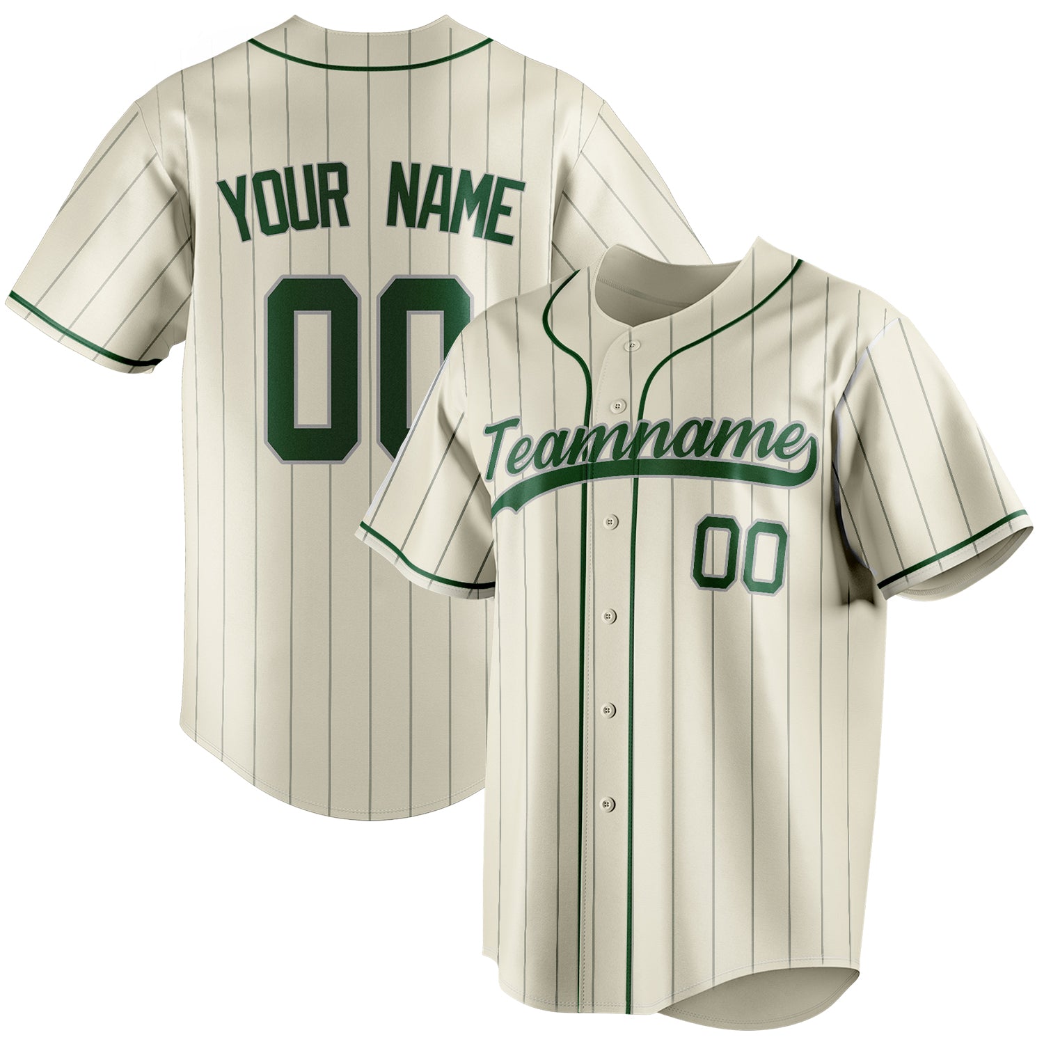 Personalized Cream & Green Gray Pinstripe Fan Baseball Jersey BB01240529YX205