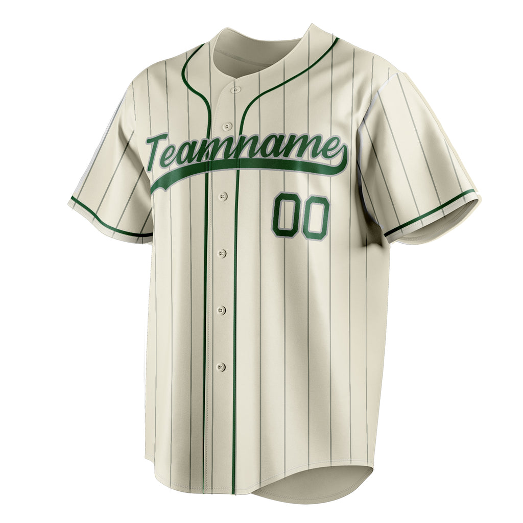 Personalized Cream & Green Gray Pinstripe Fan Baseball Jersey