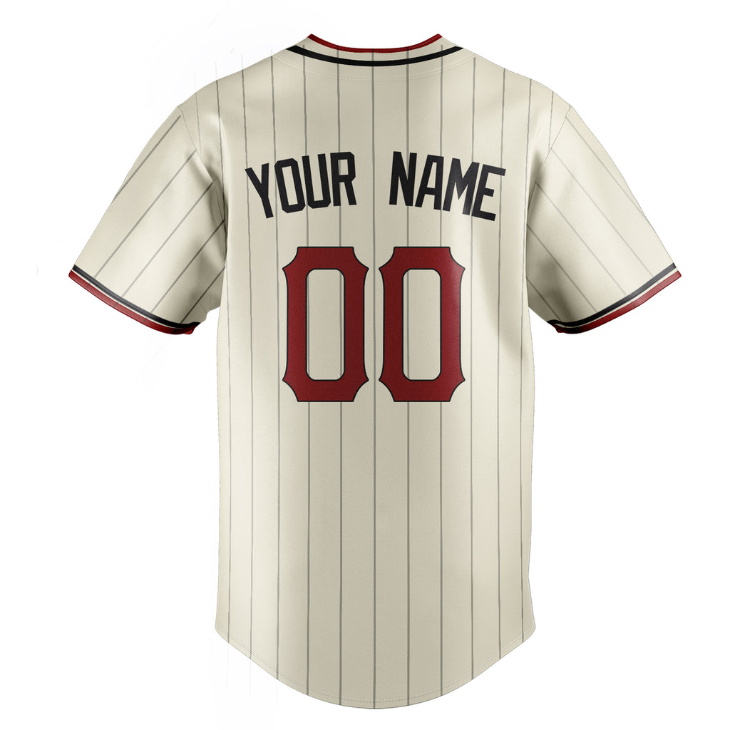 Personalized Cream & Red Black Pinstripe Fan Baseball Jersey