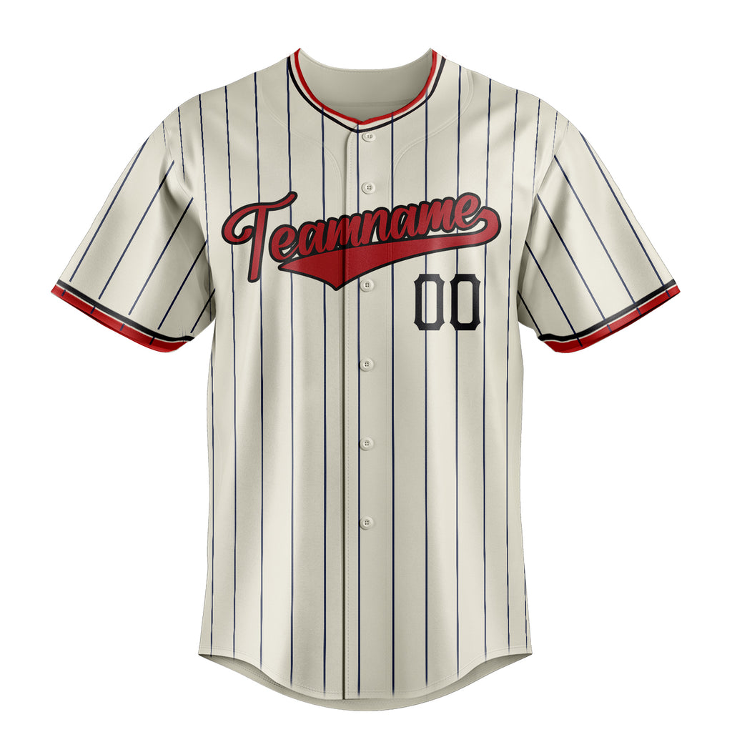 Personalized Cream & Red Black Pinstripe Fan Baseball Jersey