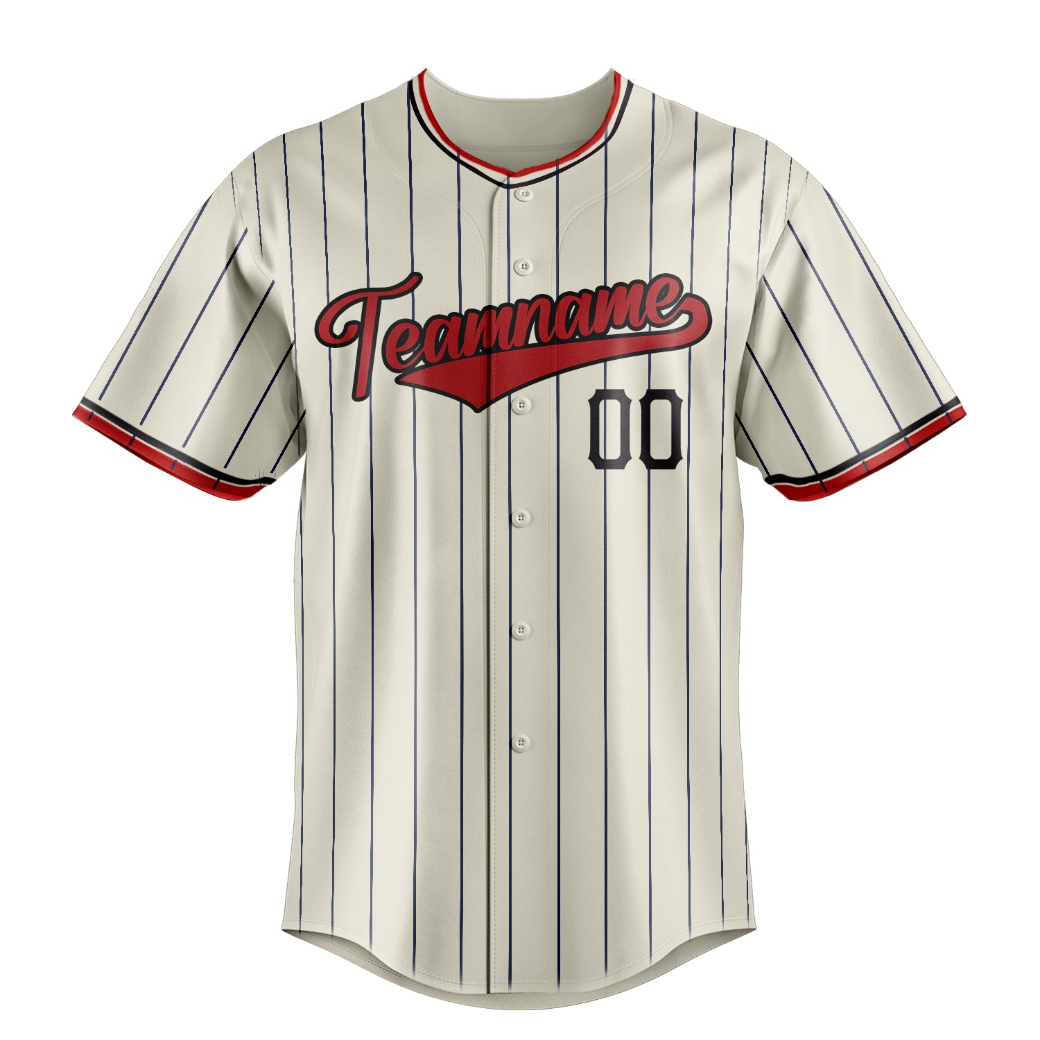 Personalized Cream & Red Black Pinstripe Fan Baseball Jersey