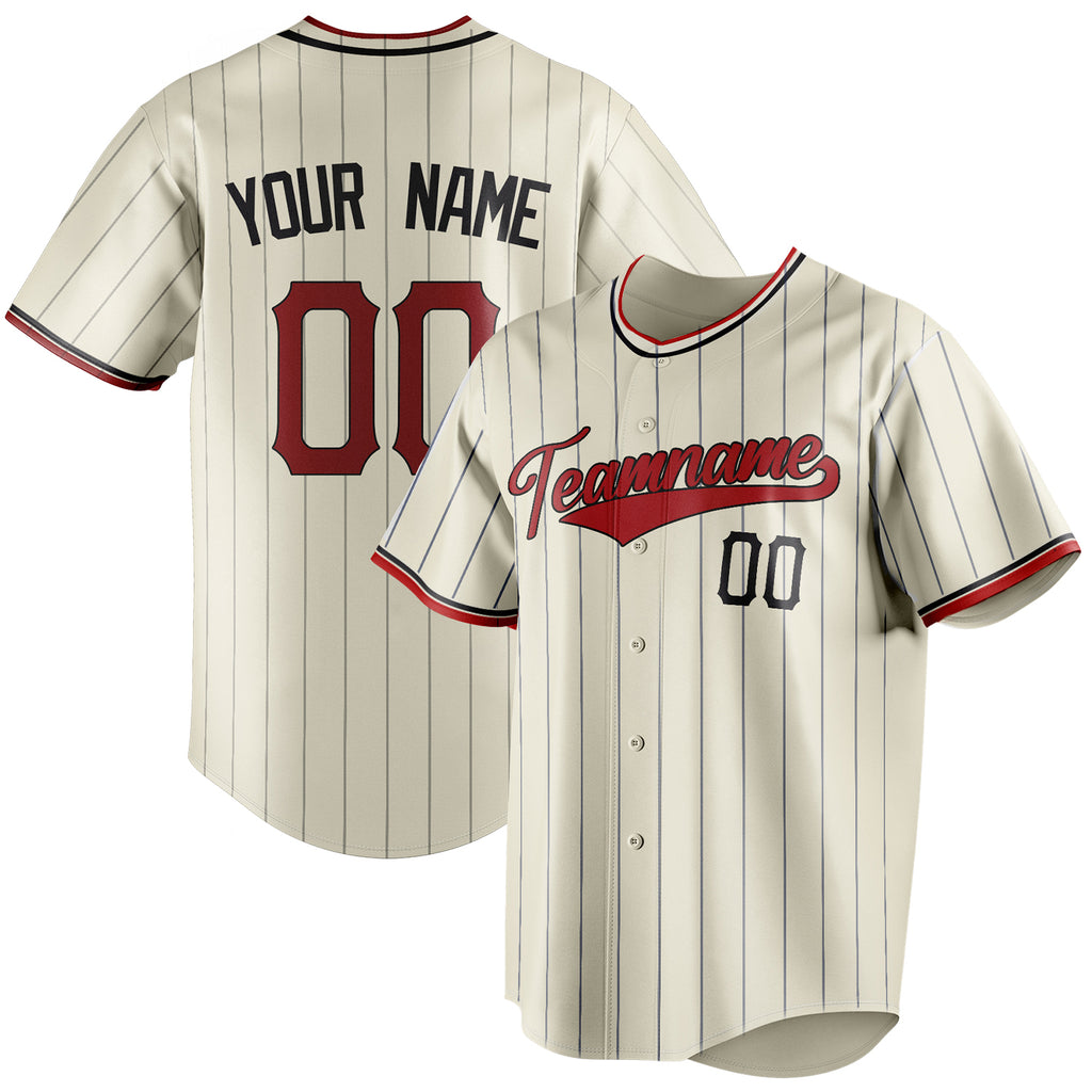 Personalized Cream & Red Black Pinstripe Fan Baseball Jersey BB01240529YX206