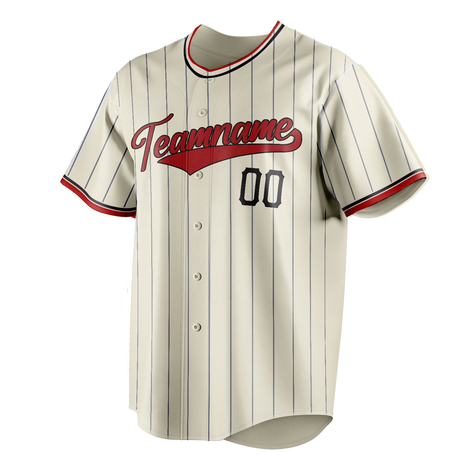 Personalized Cream & Red Black Pinstripe Fan Baseball Jersey