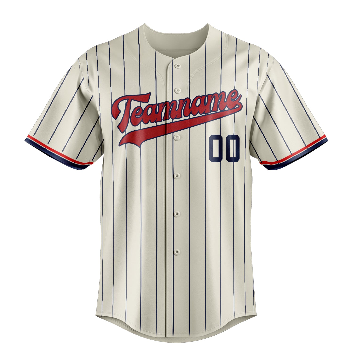Personalized Cream & Red Navy Pinstripe Fan Baseball Jersey