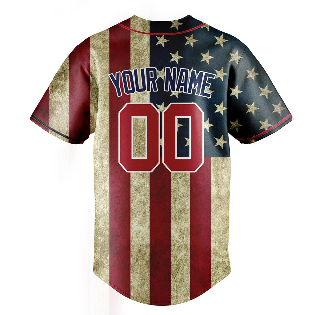 Personalized Cream & Red 3D American Flag Fan Baseball Jersey