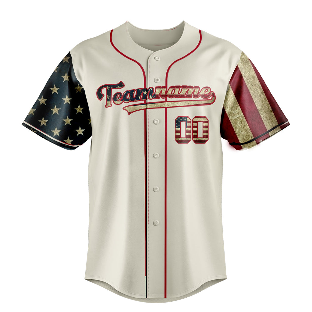 Personalized Cream & Red 3D American Flag Fan Baseball Jersey