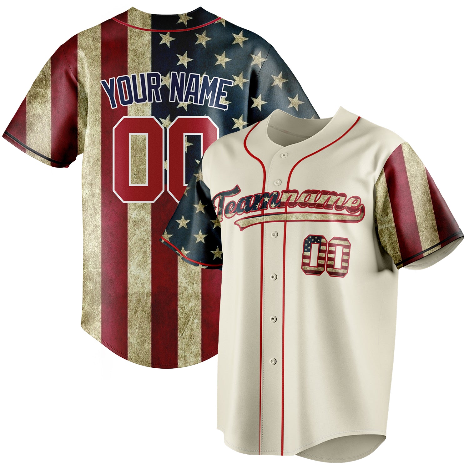 Personalized Cream & Red 3D American Flag Fan Baseball Jersey BB01240529YX208