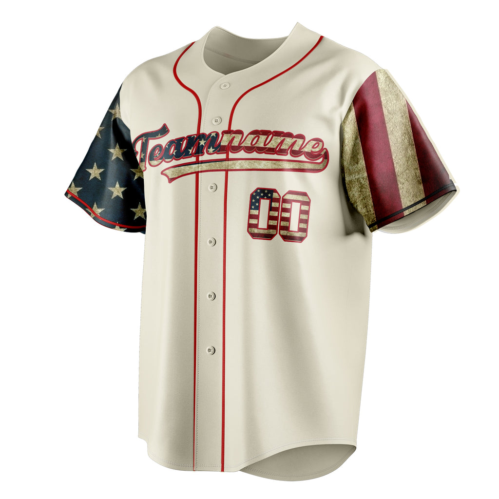 Personalized Cream & Red 3D American Flag Fan Baseball Jersey