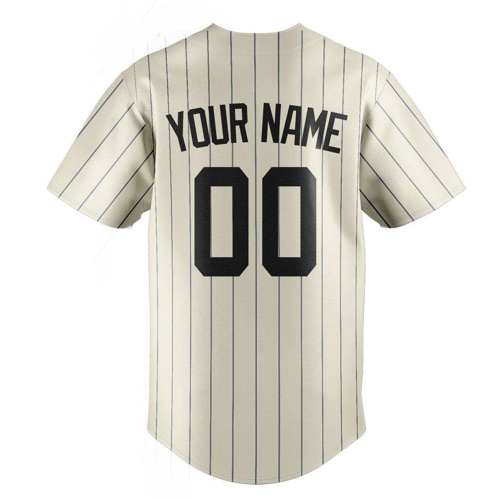 Personalized Cream & Black Black Pinstripe Fan Baseball Jersey