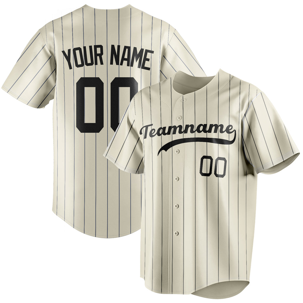 Personalized Cream & Black Black Pinstripe Fan Baseball Jersey BB01240529YX211