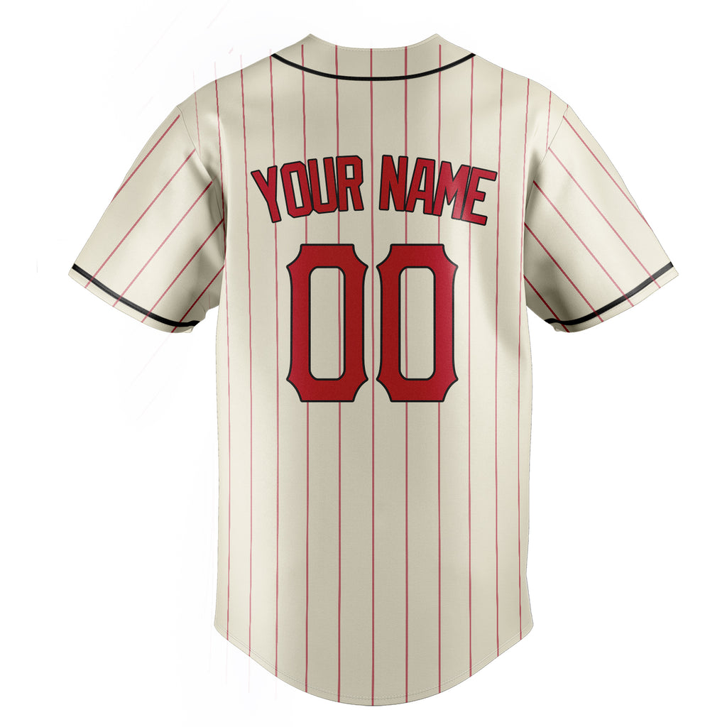 Personalized Cream & Red Red Pinstripe Fan Baseball Jersey