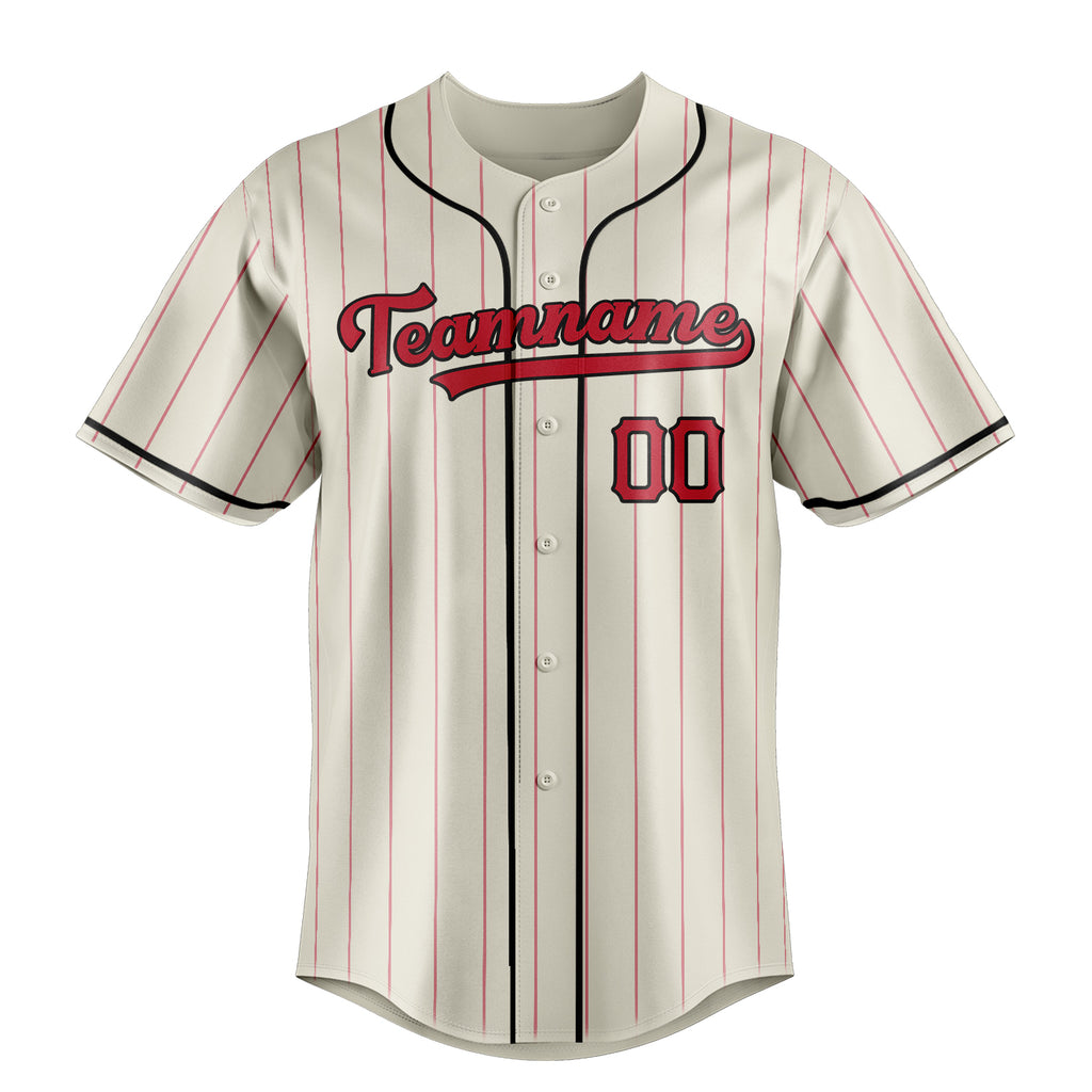 Personalized Cream & Red Red Pinstripe Fan Baseball Jersey