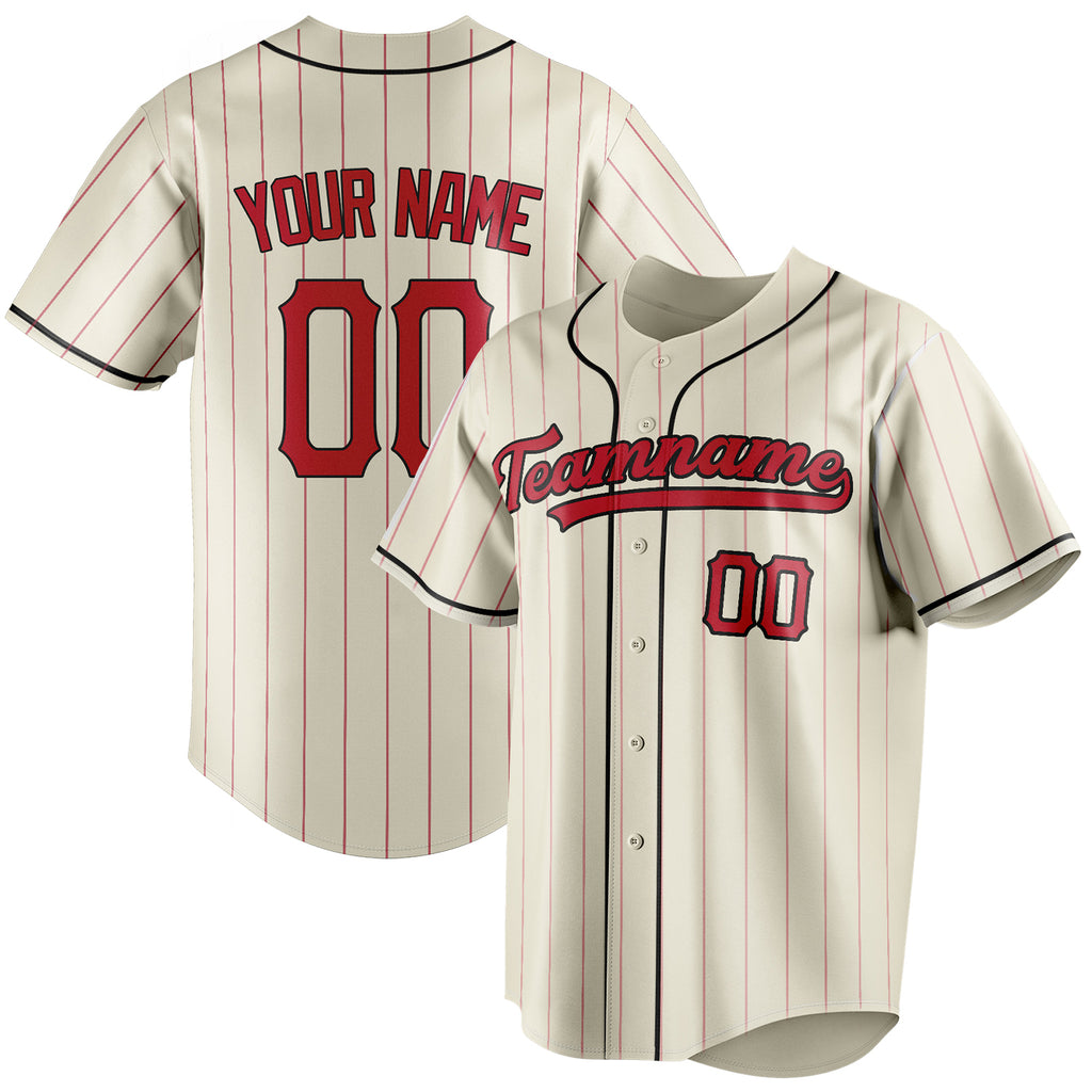 Personalized Cream & Red Red Pinstripe Fan Baseball Jersey BB01240529YX212