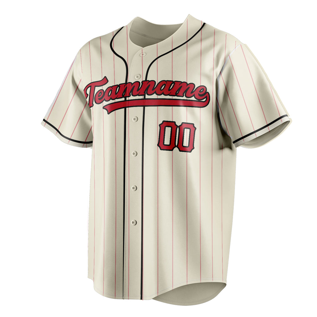 Personalized Cream & Red Red Pinstripe Fan Baseball Jersey
