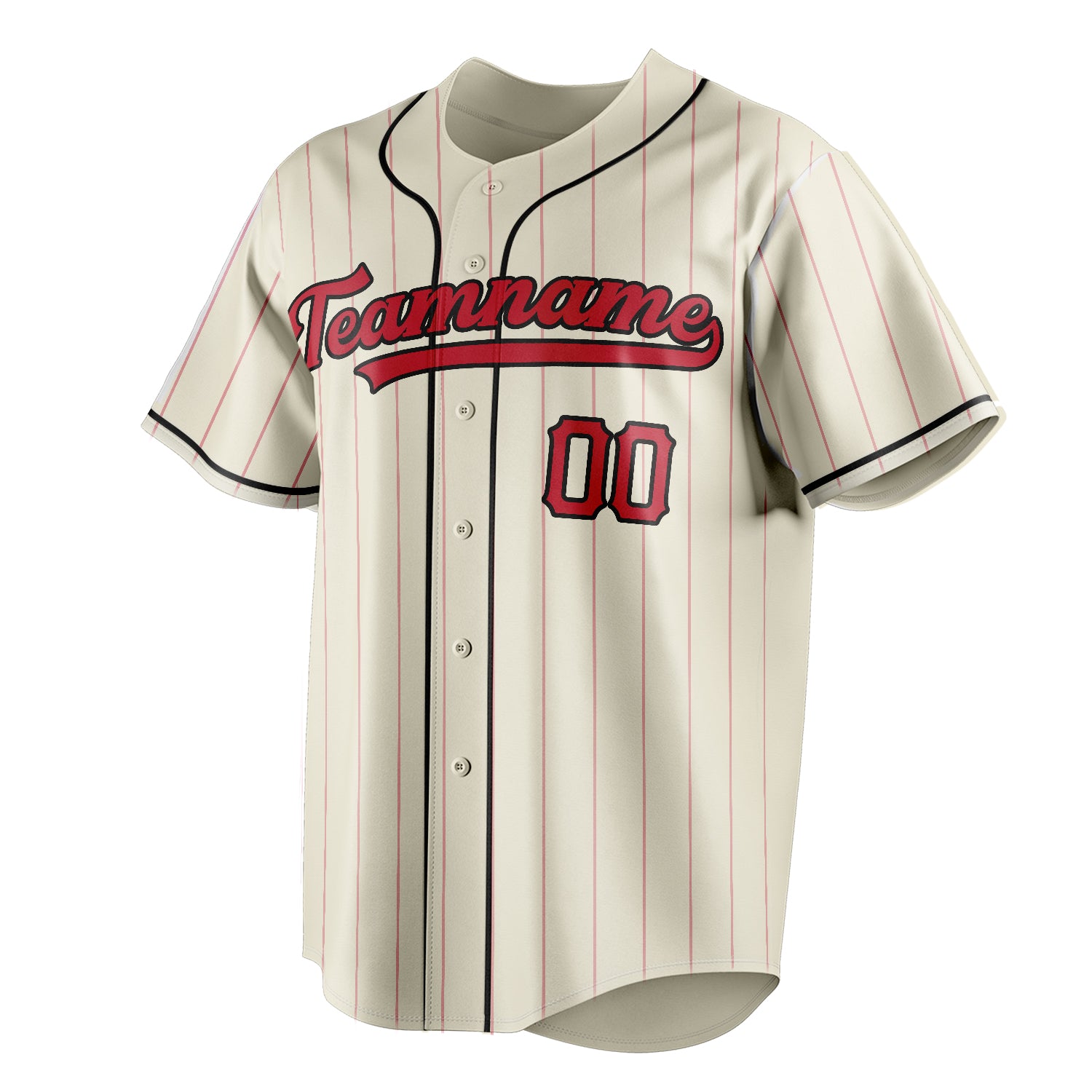 Personalized Cream & Red Red Pinstripe Fan Baseball Jersey