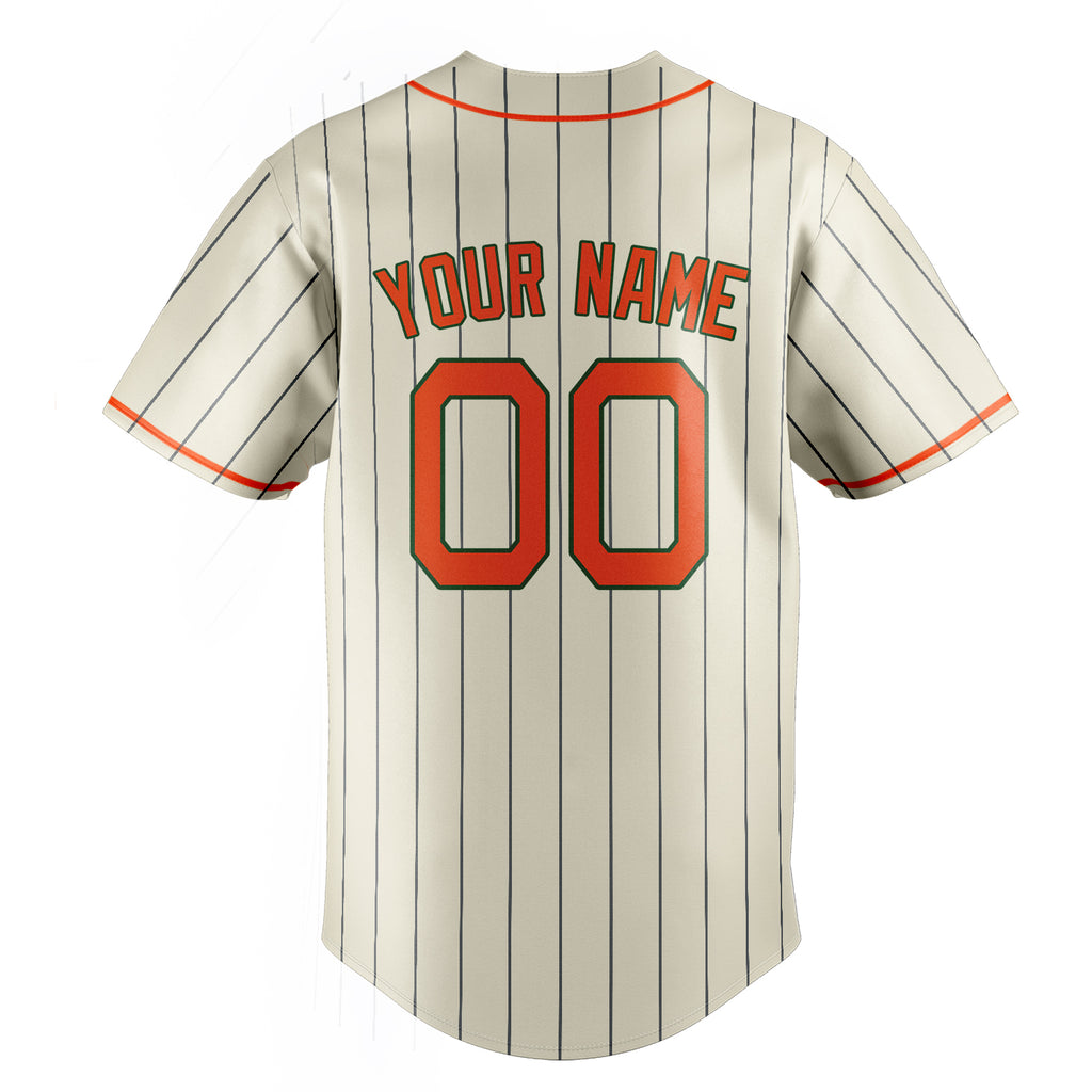 Personalized Cream & Orange Navy Pinstripe Fan Baseball Jersey