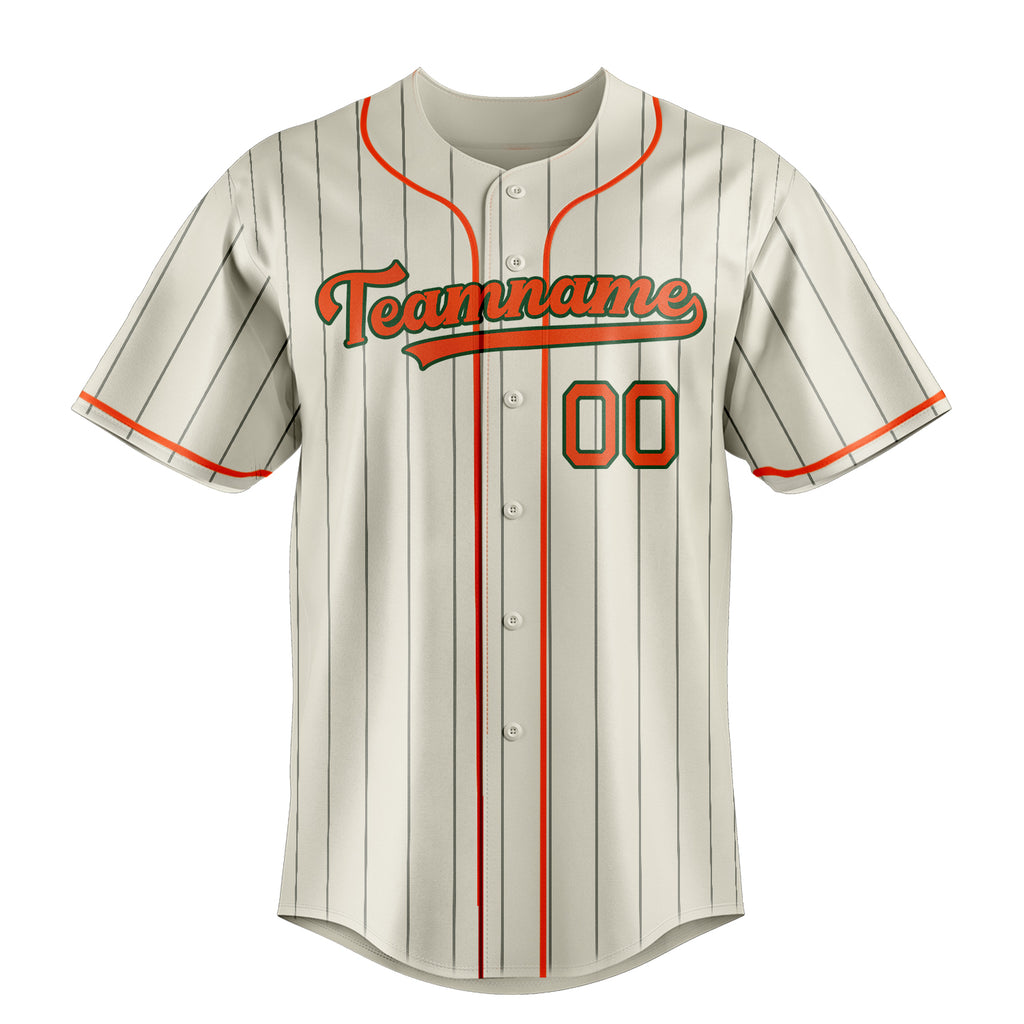 Personalized Cream & Orange Navy Pinstripe Fan Baseball Jersey